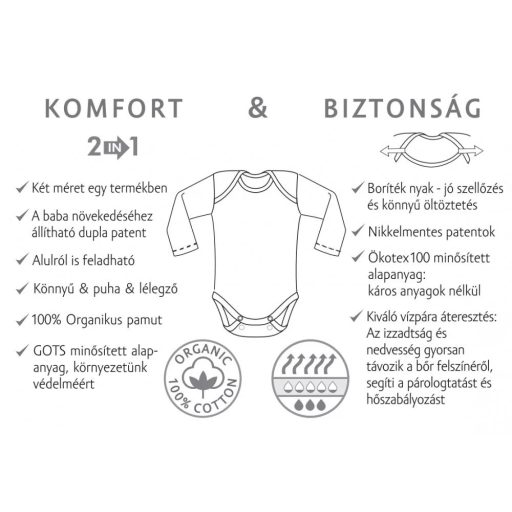 Kenguru Hosszú ujjú dupla patentos pamut body (50-56) - Macik