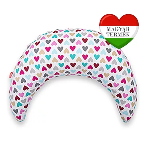 Scamp Félhold szoptatós párna pamutvászon huzattal - Színes szívecskék