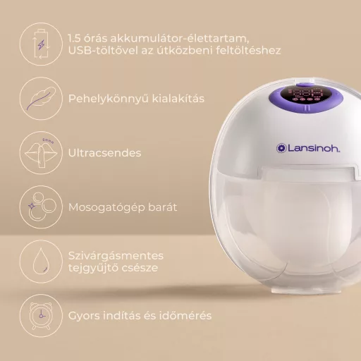 Lansinoh Single hordható mellszívó 4 fázisú, egyes + Lansinoh anyatejtároló zacskó 25 db szett