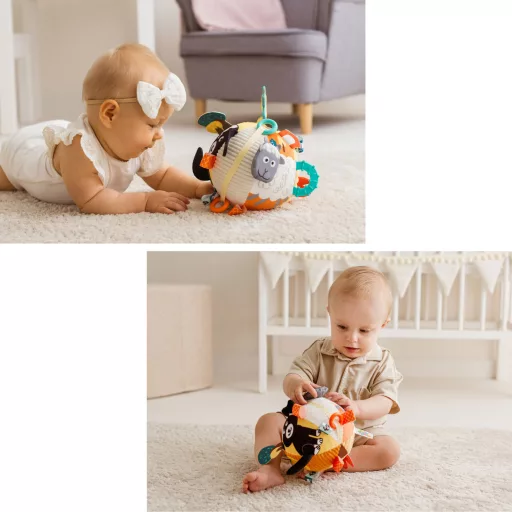 Jollybaby Deluxe puha labda rágókával - Soft Farm