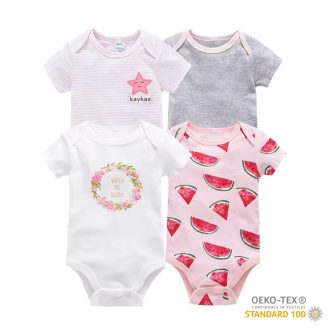   Foxy Baby Rövid ujjú pamut body szett (4db-os) ( 68 ) -Virág és görödinnye