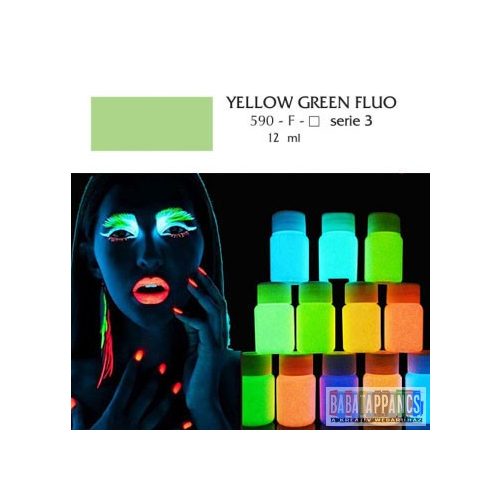 UV fényben világító fluoreszkáló akril festék - "Yellow green" - 12ml, OEM