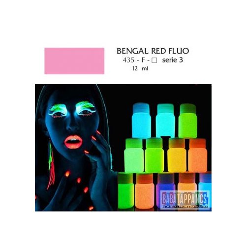 UV fényben világító fluoreszkáló akril festék - "Bengal red" - 12ml, OEM