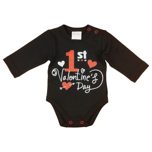 "1st Valentine's day" feliratos valentin napi baba body fekete 74-es - KÉSZLETKISÖPRÉS
