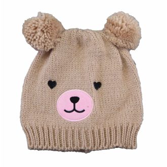 Bojtos kötött sapka Maci hímzássel Bojtos kötött sapka Maci hímzássel