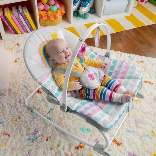 Bright Starts Rezgő hintaszék, Rosy Rainbow™, 0 hó+ 18 kg-ig