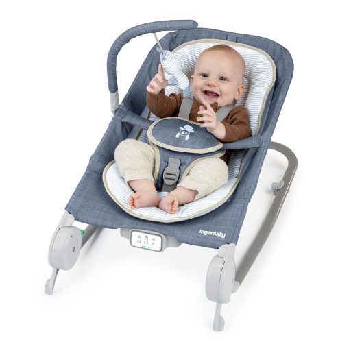 Ingenuity Rezgő masszázs pihenőszék dallamokkal, Happy Belly™, Rock-to-Bounce, Chambray, 0 hó