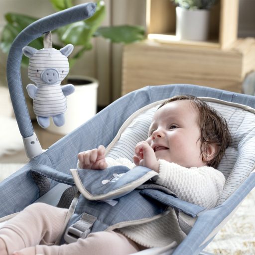 Ingenuity Rezgő masszázs pihenőszék dallamokkal, Happy Belly™, Rock-to-Bounce, Chambray, 0 hó