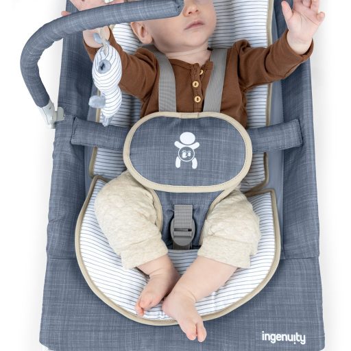 Ingenuity Rezgő masszázs pihenőszék dallamokkal, Happy Belly™, Rock-to-Bounce, Chambray, 0 hó