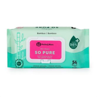   Petite&Mars Nedves törlőkendő, SO PURE, bambusz, biológiailag lebomló, 56 db