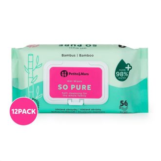   Petite&Mars Nedves törlőkendő, SO PURE, bambusz, biológiailag lebomló, 12x56 db