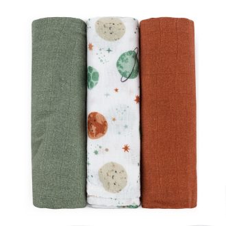   Petite&Mars Bambusz muszlin 3db-os pelenka szett Moussy Celestial Planets 68 x 68 cm