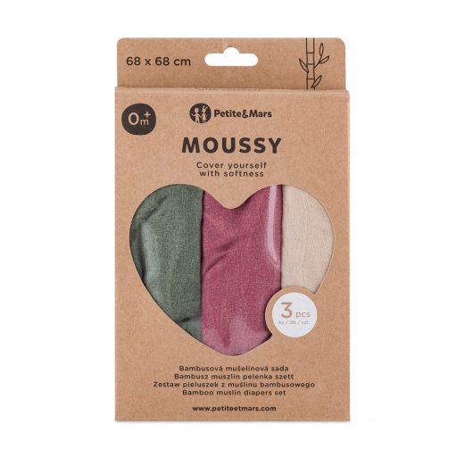 Petite&Mars Bambusz muszlin 3db-os pelenka szett Moussy Botanic Tones 68 x 68 cm