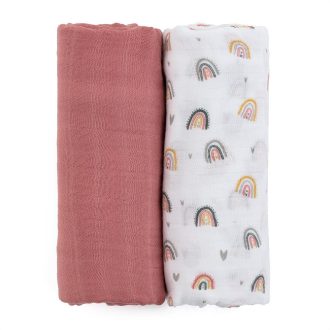   Petite&Mars Bambusz muszlin 2db-os pelenka szett, Misty Rose Rainbow, 120 x 120 cm