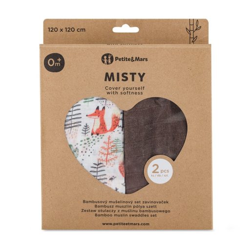 Petite&Mars Bambusz muszlin 2db-os pelenka szett Misty Forest Fox 120 x 120 cm