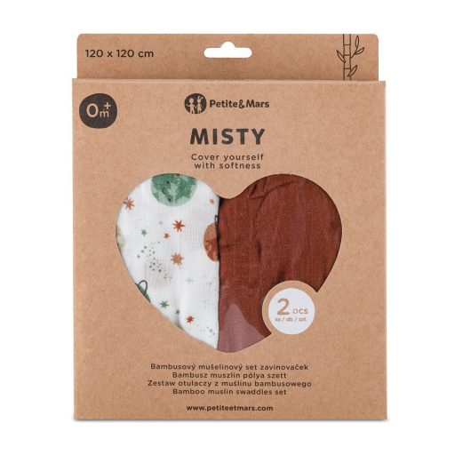 Petite&Mars Bambusz muszlin 2db-os pelenka szett Misty Celestial Planets 120 x 120 cm