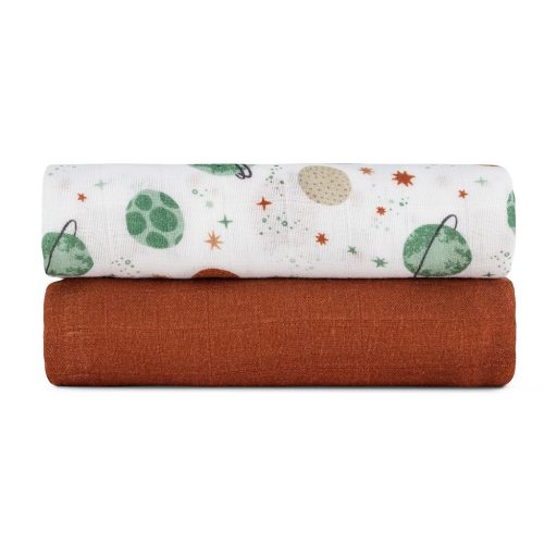 Petite&Mars Bambusz muszlin 2db-os pelenka szett Misty Celestial Planets 120 x 120 cm