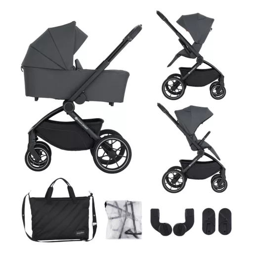 Petite&Mars Kombinált babakocsi SCOUT 2in1 - Anthracite Moon