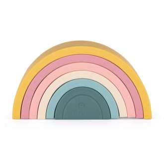   Petite&Mars Szilikon egymásra rakható játék, Rainbow, Intense Ochre, 12 hó+