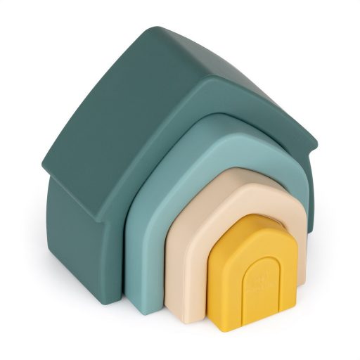 Petite&Mars szilikon egymásra rakható játék, House, Misty Green, 12 hó+