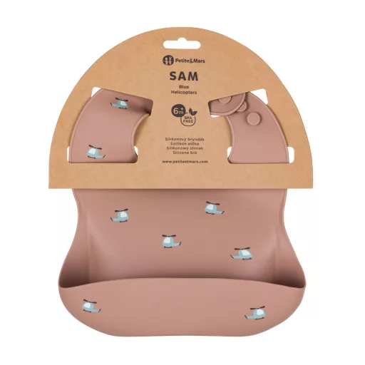 PETITE&MARS Szilikon előke Take&Match Kék Helikopterek 6m+