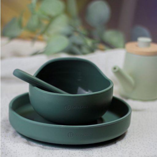 Petite&Mars Szilikon tál tapadókoronggal, Take&Match, Misty Green, 6 hó+