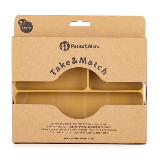 Petite&Mars Szilikon osztott ovális tányér, Take&Match, Intense Ochre, 6 hó+