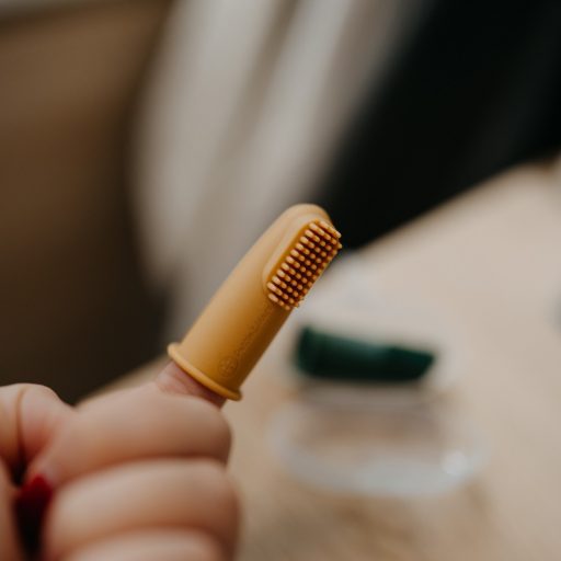 Petite&Mars Szilikon ujjra húzható 2 db fogkefe szett, Rose&Sand, 0 hó+