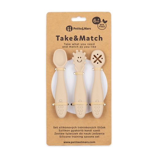 Petite&Mars Szilikon gyakorló kanál szett, 3 db, Take&Match, Desert Sand, 6 hó+