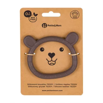 PETITE&MARS Szilikon rágóka Teddy 0m+ - Bitter Cocoa
