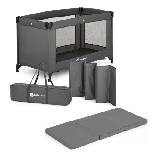 PETITE&MARS Utazóágy Koot Lite matraccal Foldie, Dark Grey
