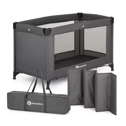 PETITE&MARS Utazóágy Koot Lite matraccal Foldie, Dark Grey