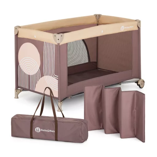 PETITE&MARS Utazóágy Nyja matraccal Foldie, Elegant Dreamlines Mocha