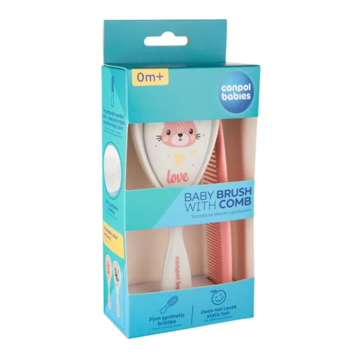 Canpol babies Baba kefe és fésű CUTE ANIMALS rózsaszín