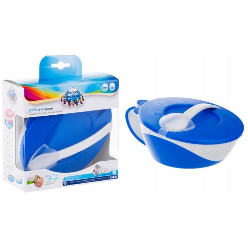 Canpol babies Tál kanállal és fedéllel, 350ml, LITTLE COW - kék