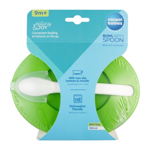 Canpol babies Tál kanállal és fedéllel, 350ml, LITTLE COW - zöld