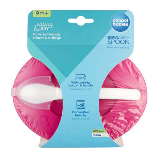 Canpol babies Tál kanállal és fedéllel, 350ml, LITTLE COW - rózsaszín