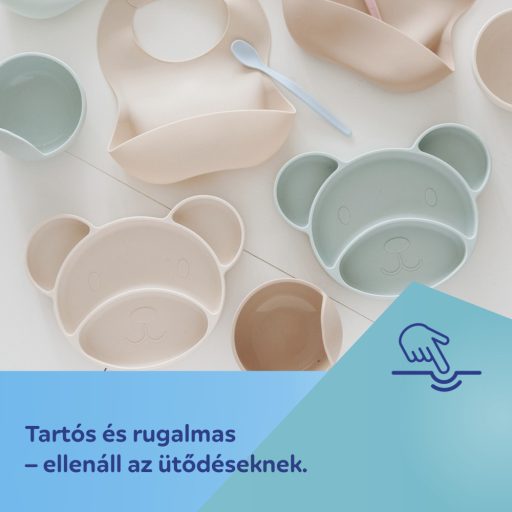 Canpol babies Szilikon osztott tányér, tapadókoronggal, Mackó - krémszín