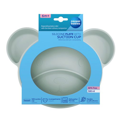 Canpol babies Szilikonos, osztott tányér tapadókoronggal, Mackó - zöld