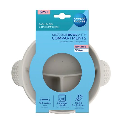 Canpol babies Szilikon osztott tál, tapadókoronggal, 360ml, DOTS - szürke