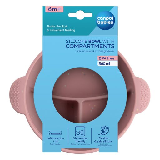 Canpol babies Szilikon osztott tál, tapadókoronggal, 360ml, DOTS - pink