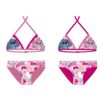   Stitch kétrészes fürdőruha kislányoknak - bikini háromszög felsőrésszel - pink - 104