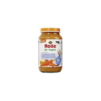   Holle Bio Vöröslencse, zöldségekkel és borjúhússal üveges bébiétel, demeter 220g