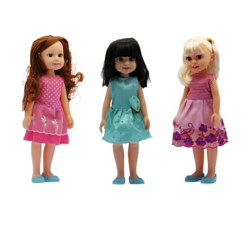 Baba, Hagyományos, üvegszemű, hajas, fésülős, 3 szín, 31 cm, zacsk.