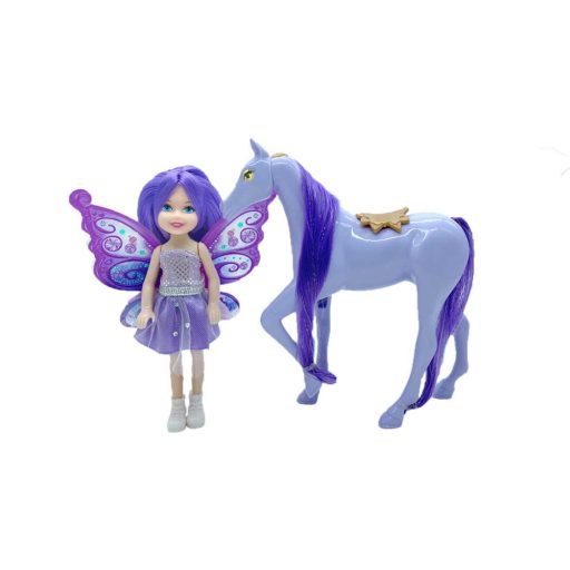 Baba klt., Évi baba, nyitható pillangószárny, + Ló, fésülős, 2 szín, 24x20 cm dob.