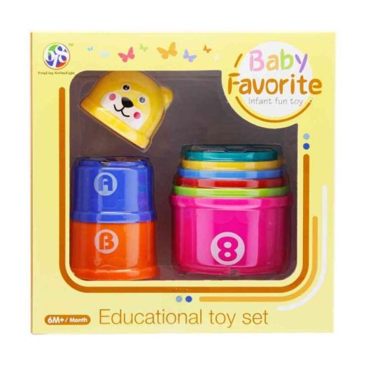 Toronyépítő, kádjáték, maci fej, 9 db, 20x19 cm dob.