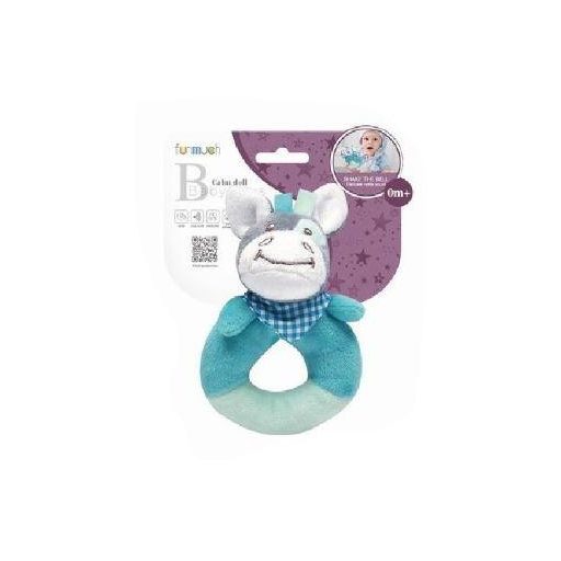 Bébi csörgő, szamár, velúr, plüss, 15x15 cm lapon