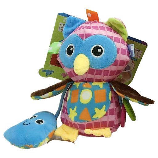 Bébi plüss állat, rágóka, bim-bam, akasztóval, 4 féle, 14x35 cm lapon