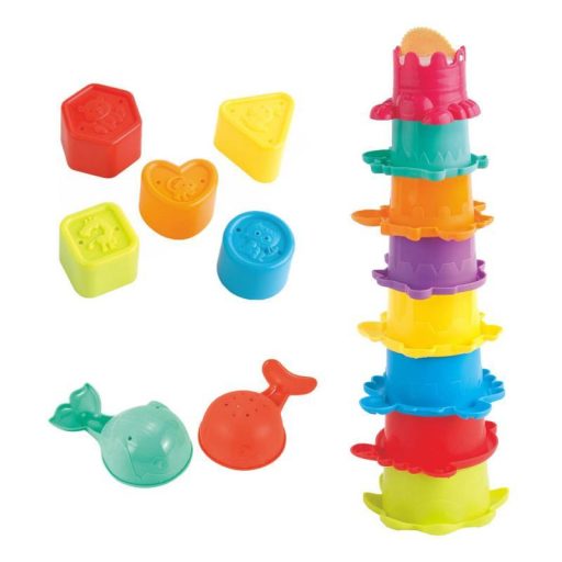 Ügyességi, formafelismerő, Toronyépítő klt., + kifolyós edény Vödrös 18x16 cm