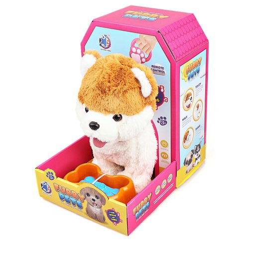 Kutya, plüss, el., vez., jön-megy, mozgatja a fejét, nyalogat, kieg., 20x29 cm dob.